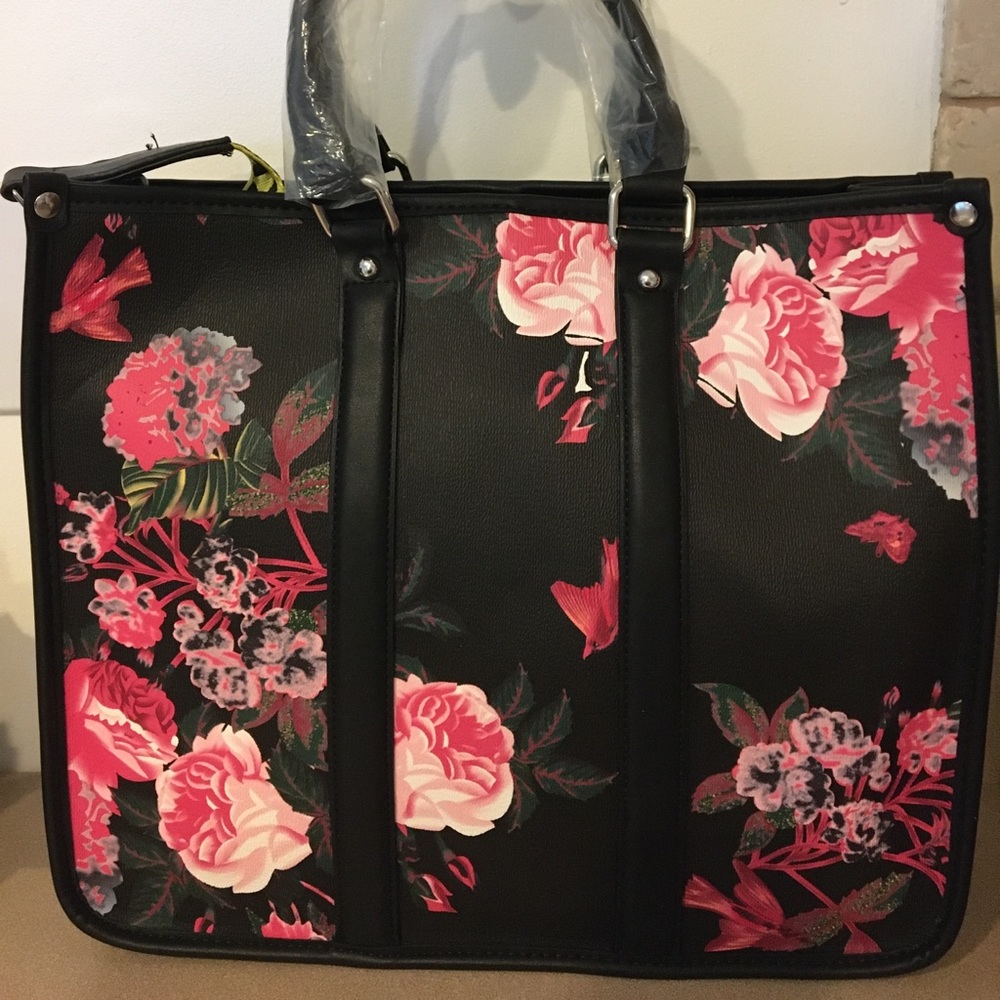 Steve Madden Pink Floral Black Tote